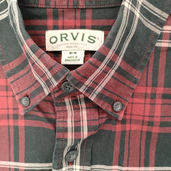 Orvis Men's MEDIUM Black Red Plaid Button Down Long Sleeve Shirt - Picture 3 of 5